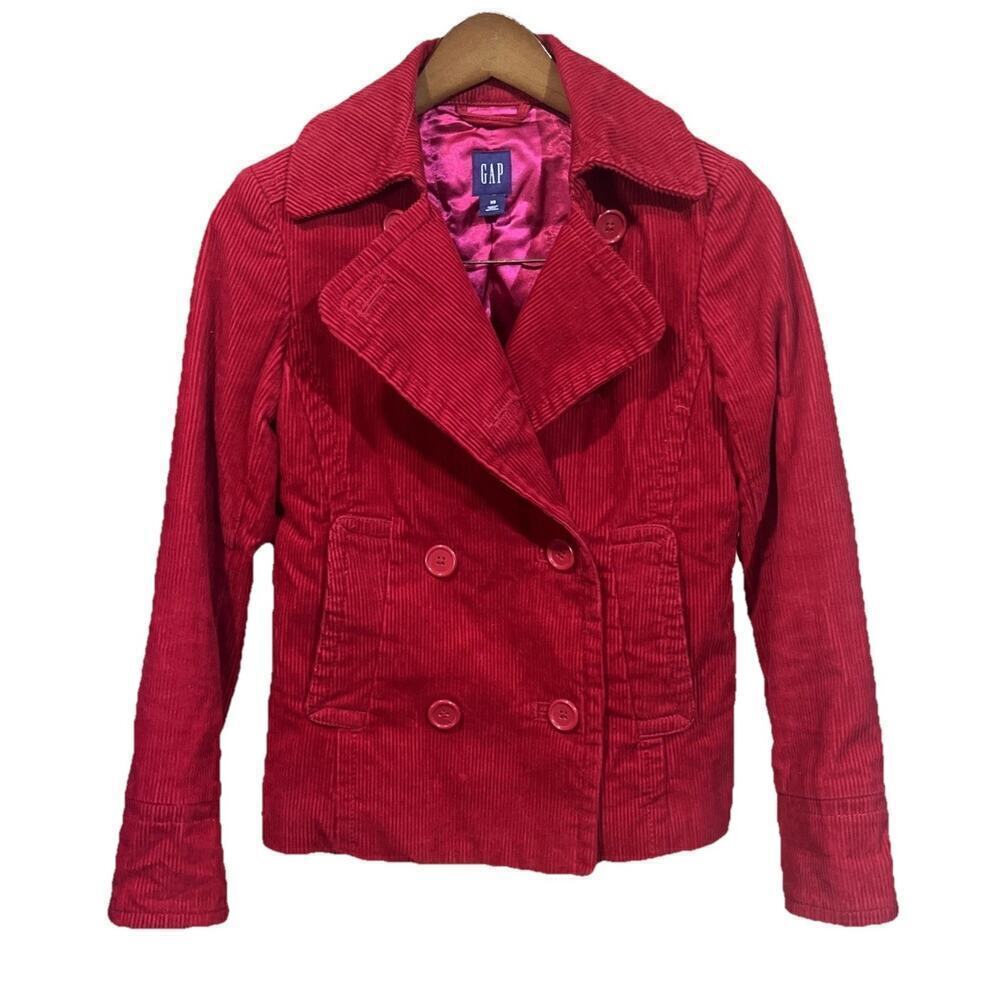 GAP Y2K Corduroy Pea Coat Women’s XS Red Jacket Double Breasted Retro